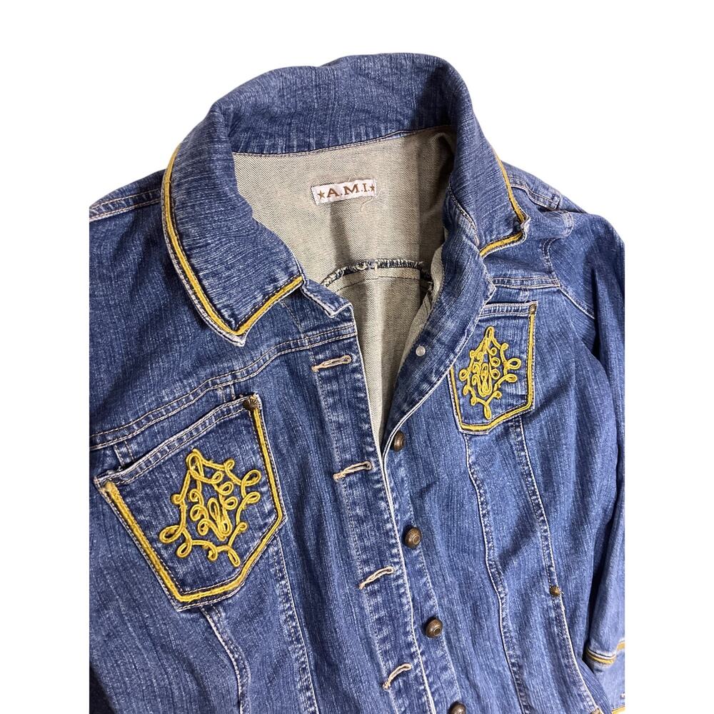 Y2K Denim‎ Jean Jacket Women’s Medium – Embroidered Pockets & Collar Vintage - Picture 2 of 5